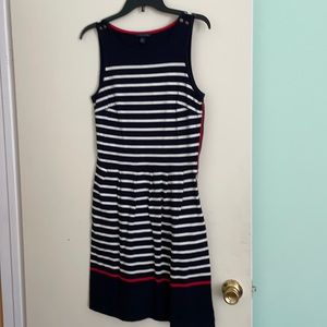 TH sleeveless navy and white stripe with red trim